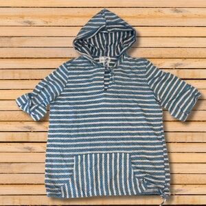 Vintage Lady Vanderbilt Blue White Hooded Knit Pullover Top Sz 14 USA